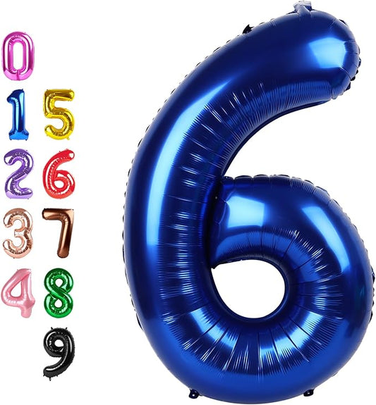 Navy Blue Balloons, Happy Birthday Decoration for 6th, 40 Inch Number Balloons for 6, 16, 26, 60 Wedding Anniversaries Singles Party Children's Day