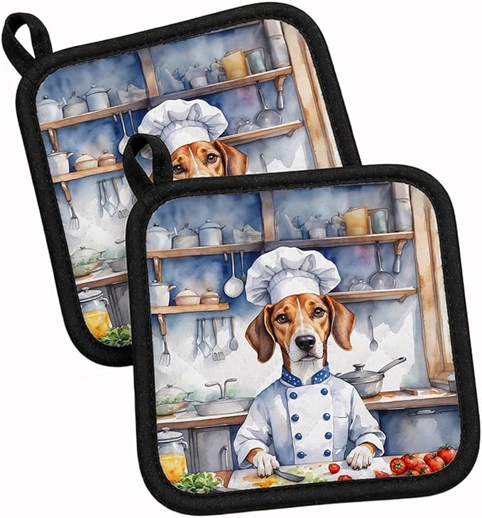 Caroline's Treasures American Foxhound The Chef Pair of Pot Holders Kitchen Heat Resistant Pot Holders Sets Oven Hot Pads for Cooking Baking BBQ, 7 1/2 x 7 1/2