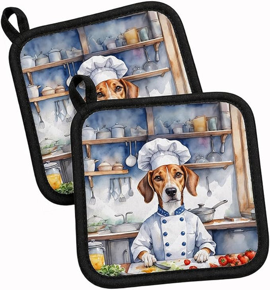 Caroline's Treasures American Foxhound The Chef Pair of Pot Holders Kitchen Heat Resistant Pot Holders Sets Oven Hot Pads for Cooking Baking BBQ, 7 1/2 x 7 1/2