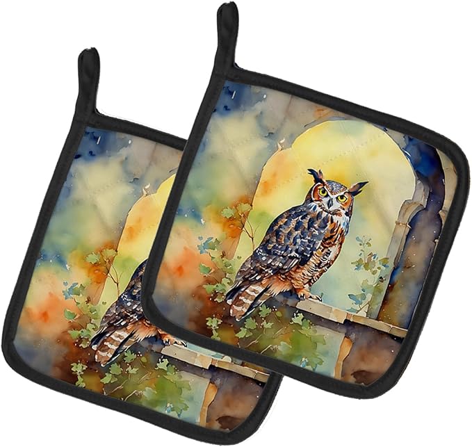Caroline's Treasures Great Horned Owl Pair of Pot Holders Kitchen Heat Resistant Pot Holders Sets Oven Hot Pads for Cooking Baking BBQ, 7 1/2 x 7 1/2