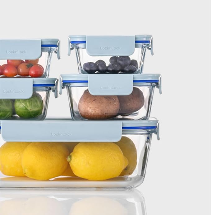 LocknLock LNG455S2M The Clear Heat-Resistant Borosilicate Glass Food Storage Set, 4-Piece (2 Containers + 2 Lids) - Mint