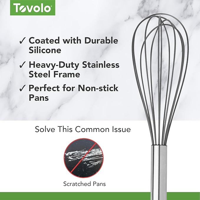Tovolo Mini Whisk Stainless Steel 6 Inch Tiny Whipper Silicone Whisker for Cooking Blending Mixing Stirring Egg Beating, Easy to Clean Dishwasher Safe Small Kitchen Mini Metal Whisk, Charcoal Gray