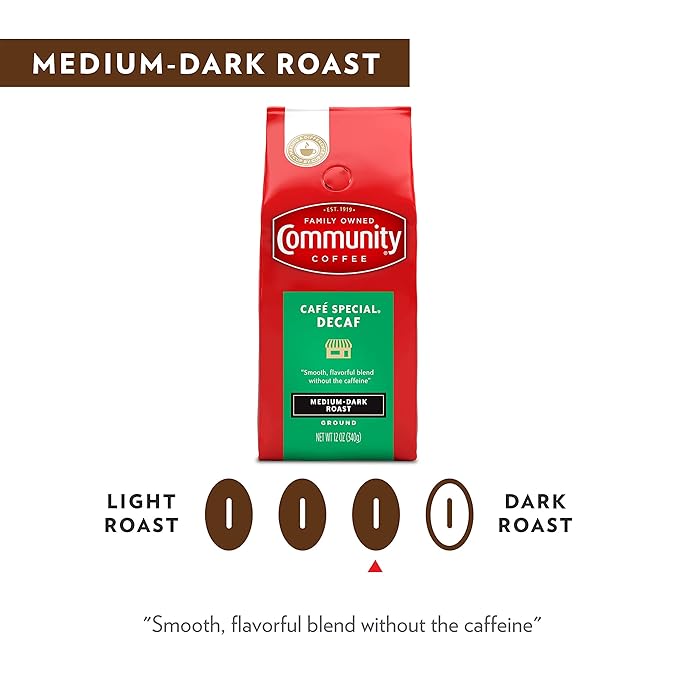 Community Coffee Café Special Decaf Ground Coffee, Medium Dark Roast, 32 Ounce Bag (Pack of 4)
