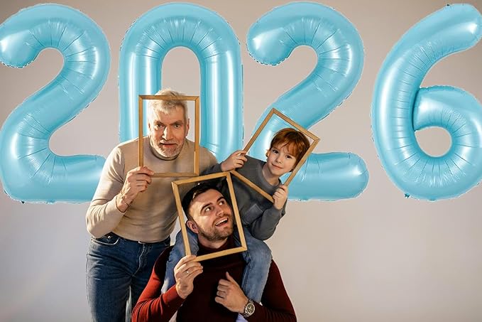 Huge Blue 2026 New Year Balloons 40 Inch 2026 Pearl Light Blue Mylar Foil Helium Number Balloons 2026 Christmas New Year Eve Graduation Party Decorations Supplies