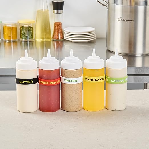 Restaurantware Silicone Squeeze Bottle Band 10 Count 2.75 Inch Dishwasher Safe Condiment Identification Band, Italian White Non-Slip Label Band for Condiment Labeling at Restaurants, Food Trucks
