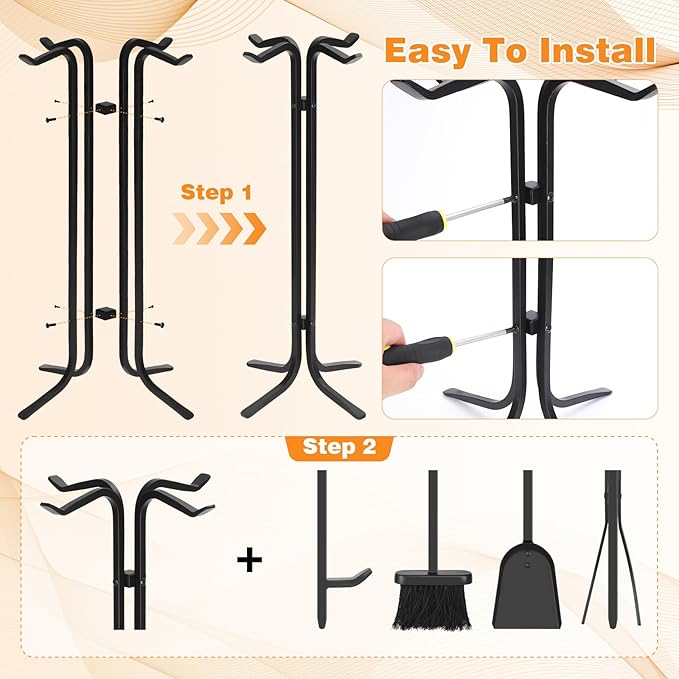 FEED GARDEN Hand Forged Iron Fireplace Tools Set 5-Piece Wrought Iron 28 Inch Fire Place Set Tools with Stand for Indoor Outdoor Heavy Duty Fireplace Accessories Poker, Tongs, Shovel, Brush, Base
