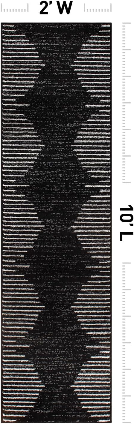 Rugshop Bohemian Stripe Stain Resistant High Traffic Living Room Kitchen Bedroom Dining Home Office Runner Rug 2' x 10' Black