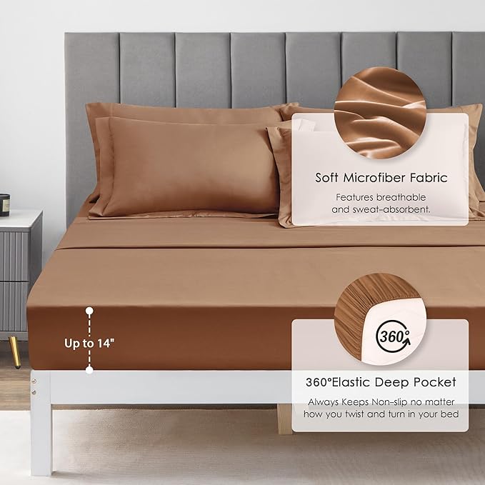 Love's cabin Twin XL Comforter Set Mocha Mousse, 5 Pieces Twin XL Bed in a Bag, All Season Bedding Sets with 1 Comforter, 1 Flat Sheet, 1 Fitted Sheet, 1 Pillowcase and 1 Pillow Sham | Soft, Breathable, Lightweight, Comfortable