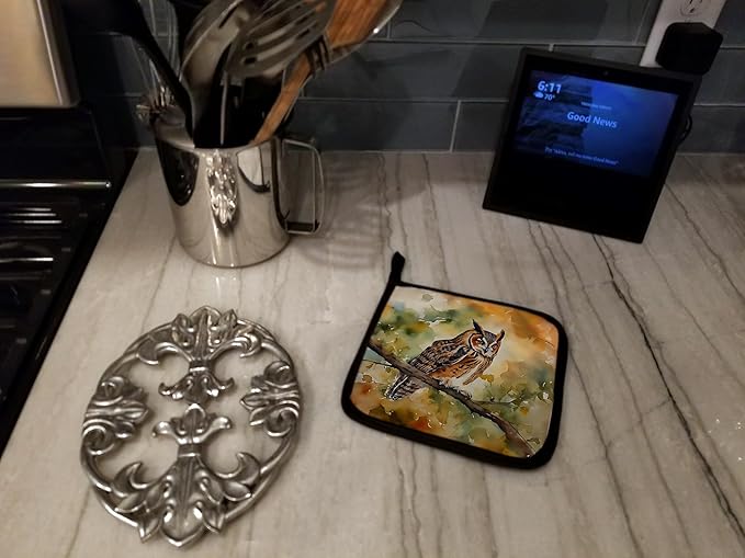 Caroline's Treasures Long-Eared Owl Pair of Pot Holders Kitchen Heat Resistant Pot Holders Sets Oven Hot Pads for Cooking Baking BBQ, 7 1/2 x 7 1/2