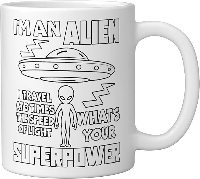 I'm An Alien Silhouette First Contact Space Apparel Ceramic Mug, White