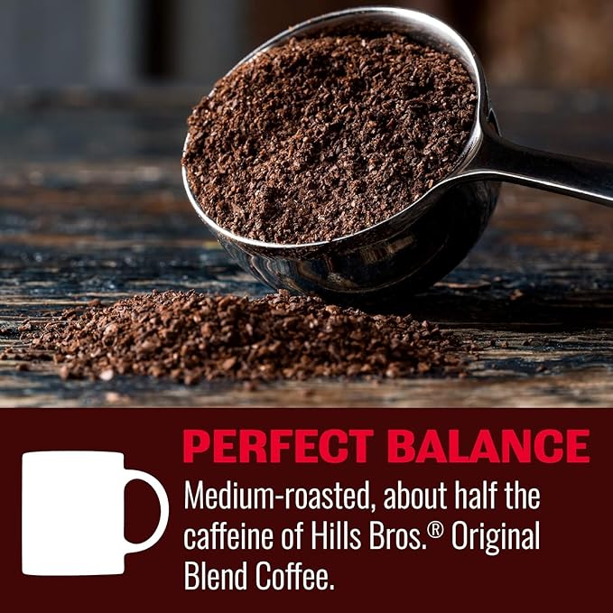 Hills Bros. Perfect Balance Ground Coffee – Premium Arabica Coffee Beans – Medium Roast, Rich Flavor Cup After Cup – Recyclable Steel Can for Freshness – Certified Kosher – 10.3oz Can, Pack of 6