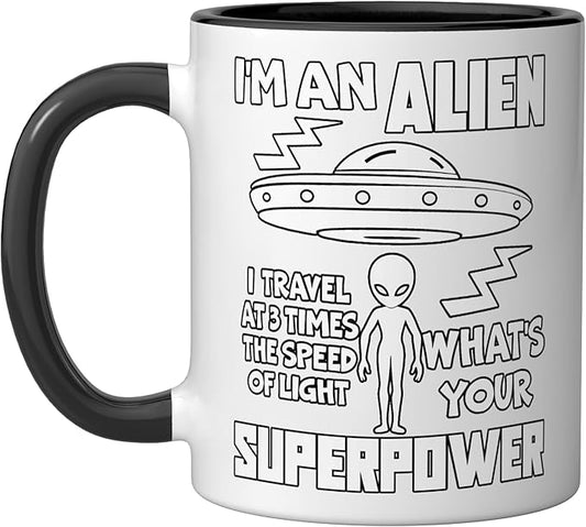 I'm An Alien Silhouette First Contact Space Apparel Ceramic Mug, Black/White