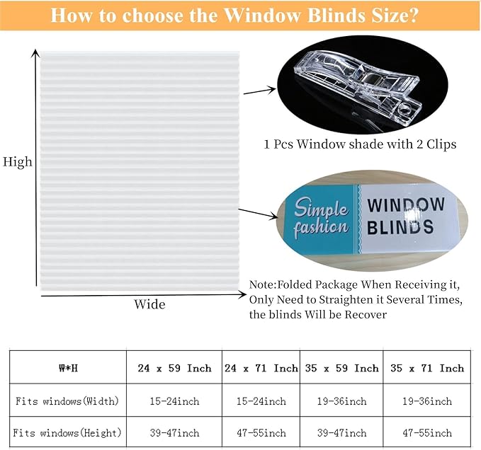 MALOKI Pleated Window Blinds,Temporary Shades Cordless Light Filtering Pleated Paper Shades Room Darkening Blinds for Home Bedroom Office - 24 I* 71 Inch (Fits Windows 15-24 inch)
