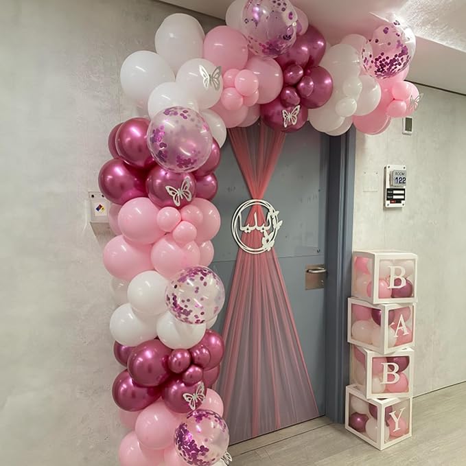 Pink Balloon Garland Arch Kit, 103 PCS Metallic Hot Light Baby Pink and Clear Balloon Bow Balloons for Girls Birthday Princess Baby Shower Wedding Party Decorations