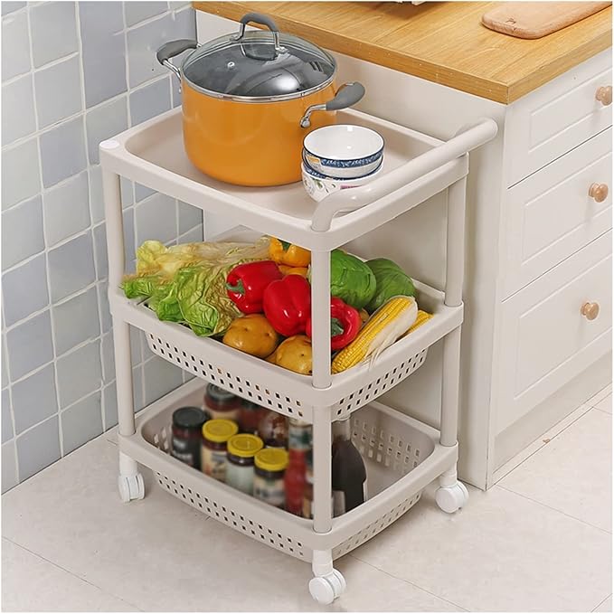 Kitchen Storage Rack Kitchen Rack Floor-to-ceiling Trolley Multi-layer Vegetable Basket and Fruit Storage Basket Locker with Wheeled Mobile Trolley Storage Shelves (Color : 3 layers) (3 Layers )