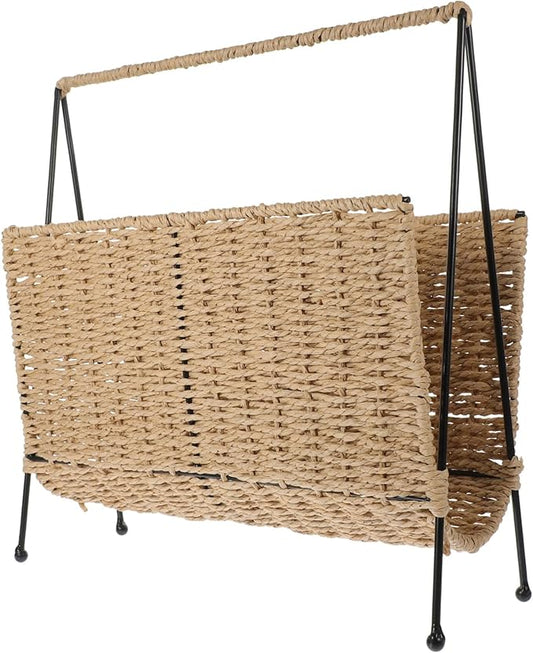 Garneck Hand Woven Storage Basket Rustic Style Snack Holder for Organizing Books and Items Natural Material Compact Design for Home and Storage