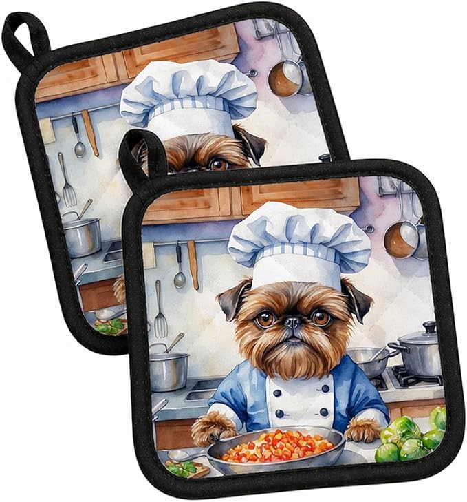 Caroline's Treasures Brussels Griffon The Chef Pair of Pot Holders Kitchen Heat Resistant Pot Holders Sets Oven Hot Pads for Cooking Baking BBQ, 7 1/2 x 7 1/2