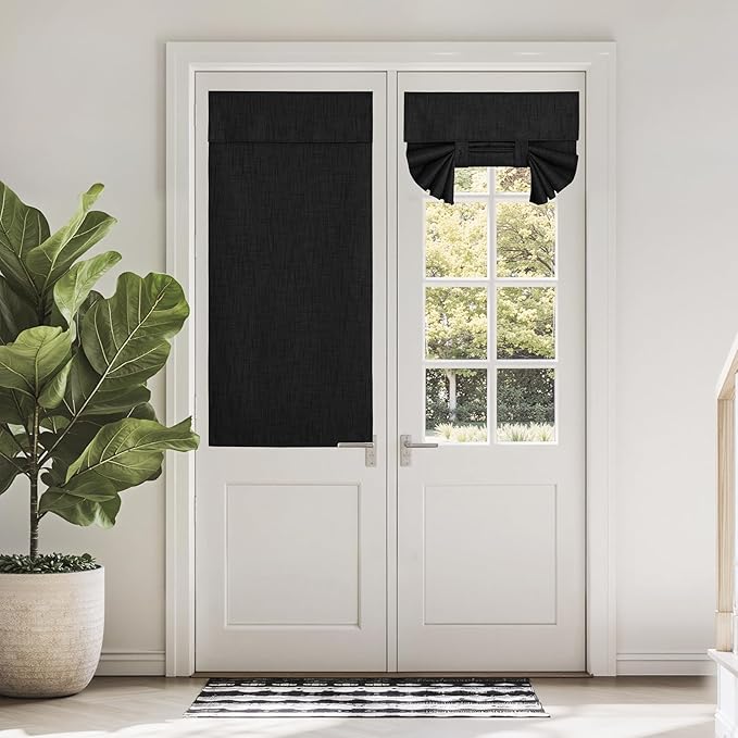 NICETOWN 100% Blackout Door Curtains, Thermal Insulated Tie Up Shades for Front Door Sidelight, Energy Saving Short Curtains for Bedroom Living Room, Black, 1 Panel, 26 x 50 inche Long
