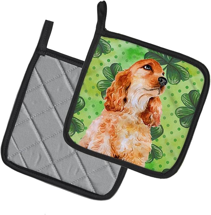 Caroline's Treasures BB9880PTHD Cocker Spaniel St Patrick's Pair of Pot Holders, Green Kitchen Heat Resistant Pot Holders Sets Oven Hot Pads for Cooking Baking BBQ, 7 1/2 x 7 1/2