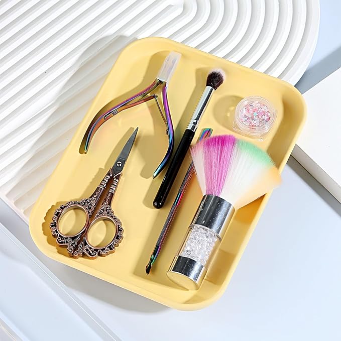 SUTOKAKA Decorative Serving Tray, Manicure Tools Storage Dish, Perfume Jewelry Dinner Placing Plate for Bedroom Kitchen Salon Supplies (Yellow - 1PC, 7.87 * 5.91 * 0.59 INCH)