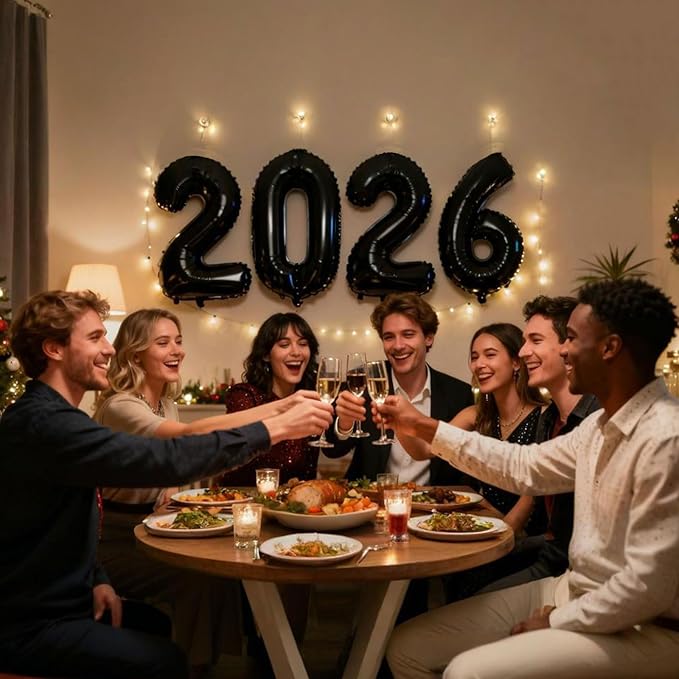 Black 2026 Balloons - 40 inch Number Balloon - Graduation Balloons for Class of 2026 Decorations - Congrats Grad Balloons for Graduation Decorations 2026 - Grad Party Decor Supplies