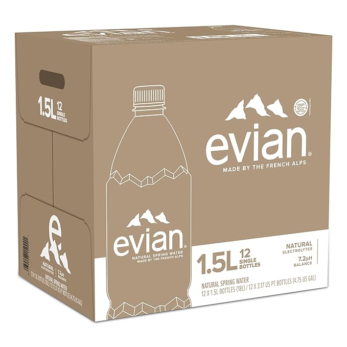 Evian Natural Spring Water, 1.5 L bottle (Pack of 12)