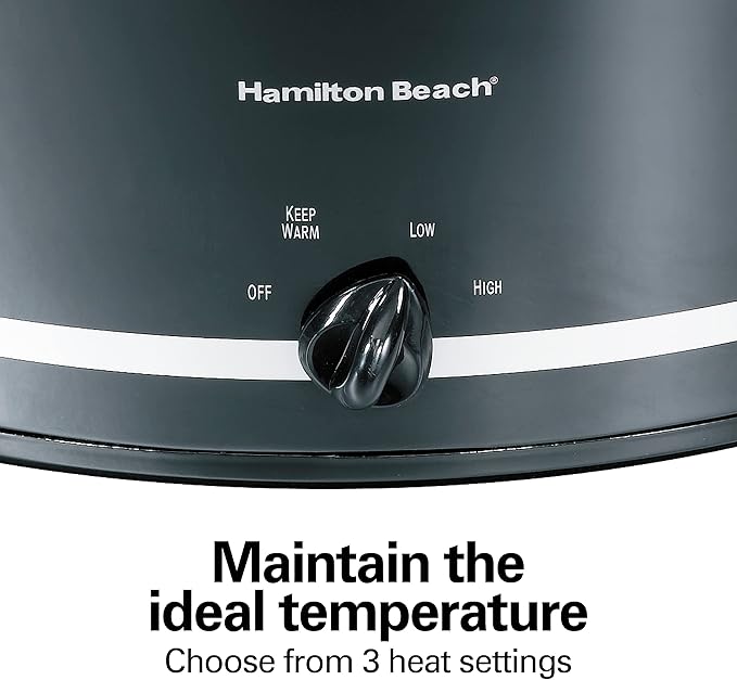 Hamilton Beach Slow Cooker with 3 Cooking Settings, Dishwasher-Safe Stoneware Crock & Glass, 8-Quart Built-In Lid Rest, Black
