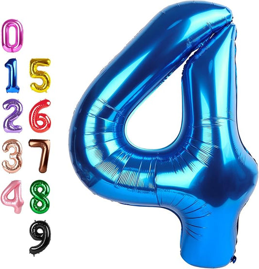 Dark Blue Balloon 4 Number for 4th Birthday Decorations, 40 Inch Big Number Balloons for 4 14 40 Anniversaries Celebration Graduation Wedding