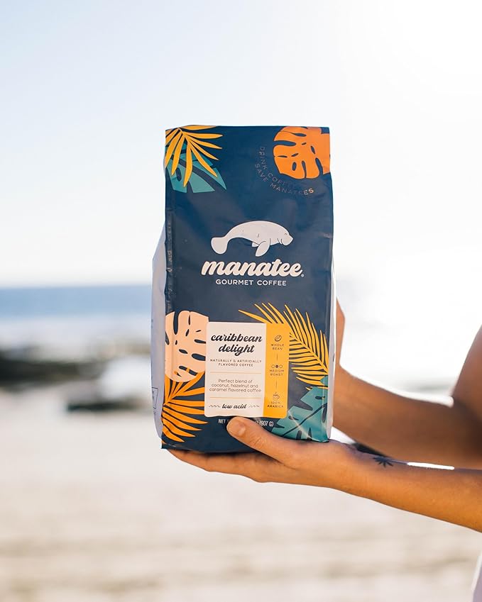 Manatee Gourmet Coffee, Whole Bean, Medium Roast, Caribbean Delight, 2 lb bag, 32 oz