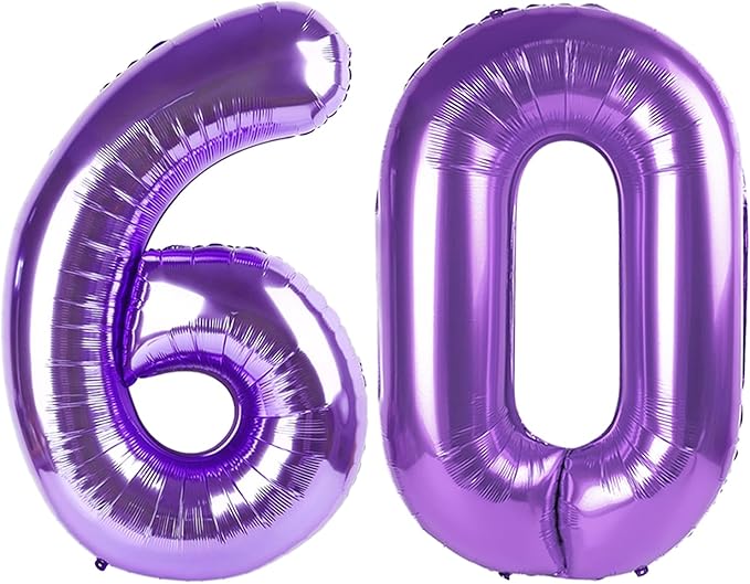 Number 60 Balloon 40 Inch, Purple Party Decoration for Women Men Adults Parents, Big Number 60 Balloons for 60th Birthday Party Decorations