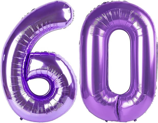 Number 60 Balloon 40 Inch, Purple Party Decoration for Women Men Adults Parents, Big Number 60 Balloons for 60th Birthday Party Decorations