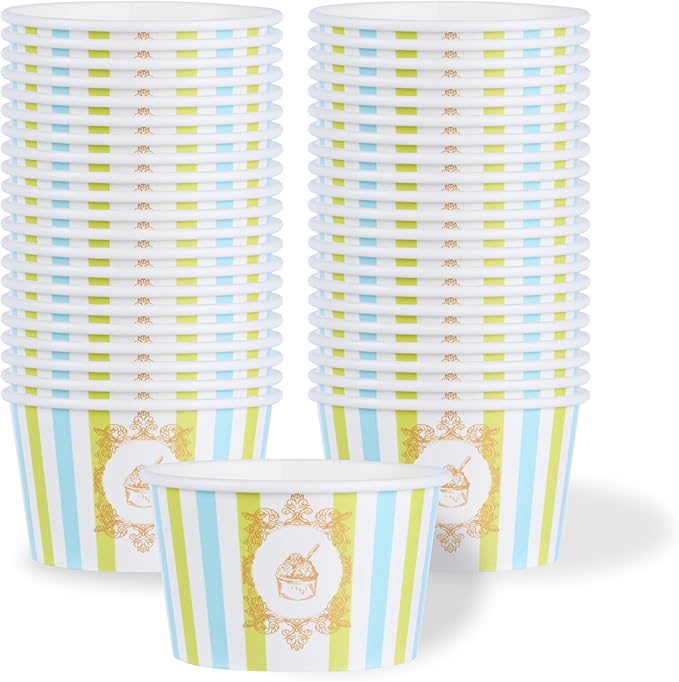 Restaurantware Ice Cream Cups 50 Pack of 8 oz Leak-Resistant Disposable Dessert Bowl Frozen Yogurt Cup Round Paper Container For Cold And Hot Desserts