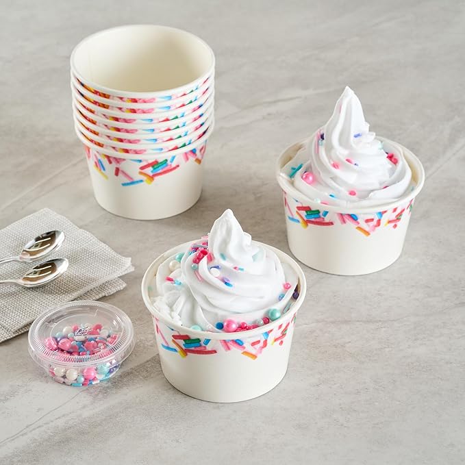 Restaurantware Ice Cream Cups 200 Pack of 8 oz Leak-Resistant Disposable Dessert Bowl Frozen Yogurt Cup Round Paper Container For Cold And Hot Desserts