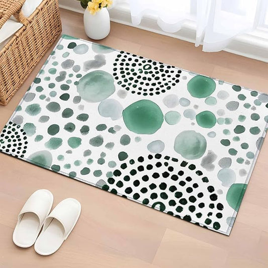 Area Rug 2x3ft, Abstract Teal Circles Washable Rugs for Living Room Bedroom, Sage Green Geometric Round Soft Non-Slip Area Rugs Rectangle Floor Carpet for Dining Room