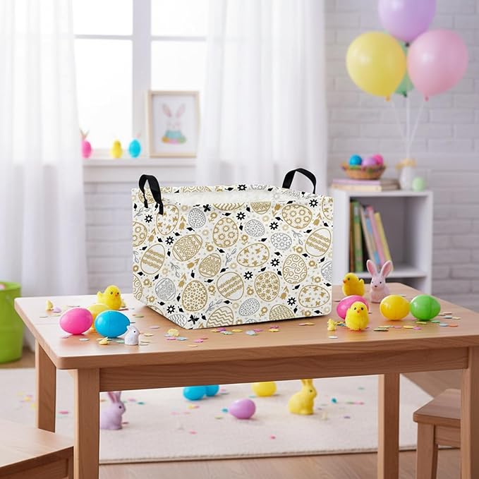 Large Rectangular Cute Kid Easter Basket Empty Bunny Eggs Easter Basket Gift Spring Room Storage Organizer Décor (E-05)