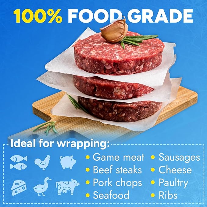 18" x 1200" (100') Made in USA White Freezer Paper Roll – Moisture-Resistant Wrap, Prevents Freezer Burn, Keeps Meat Fresh for up to 1 year – Plastic Coated Paper for Meat, Fish, and Poultry
