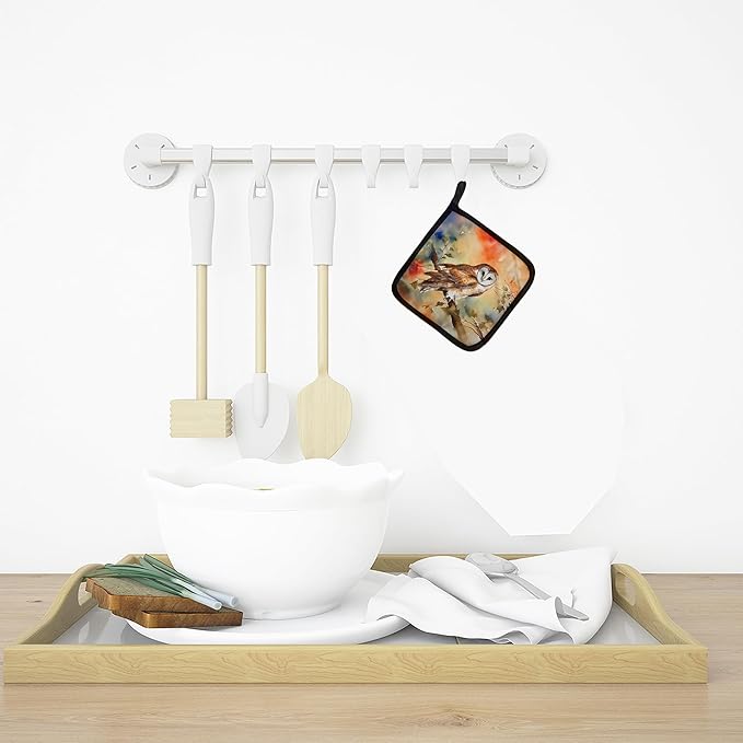 Caroline's Treasures Barn Owl Pair of Pot Holders Kitchen Heat Resistant Pot Holders Sets Oven Hot Pads for Cooking Baking BBQ, 7 1/2 x 7 1/2