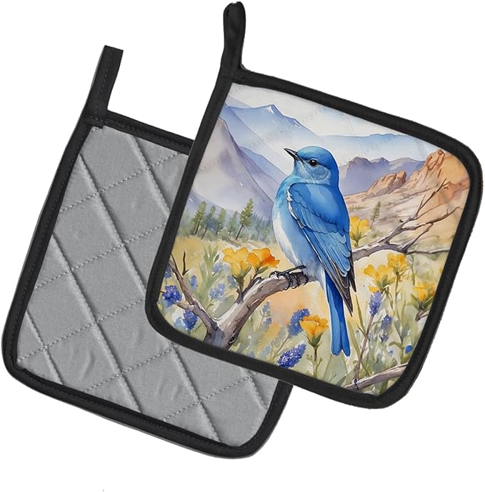Caroline's Treasures Nevada Mountain Bluebird Pair of Pot Holders Kitchen Heat Resistant Pot Holders Sets Oven Hot Pads for Cooking Baking BBQ, 7 1/2 x 7 1/2