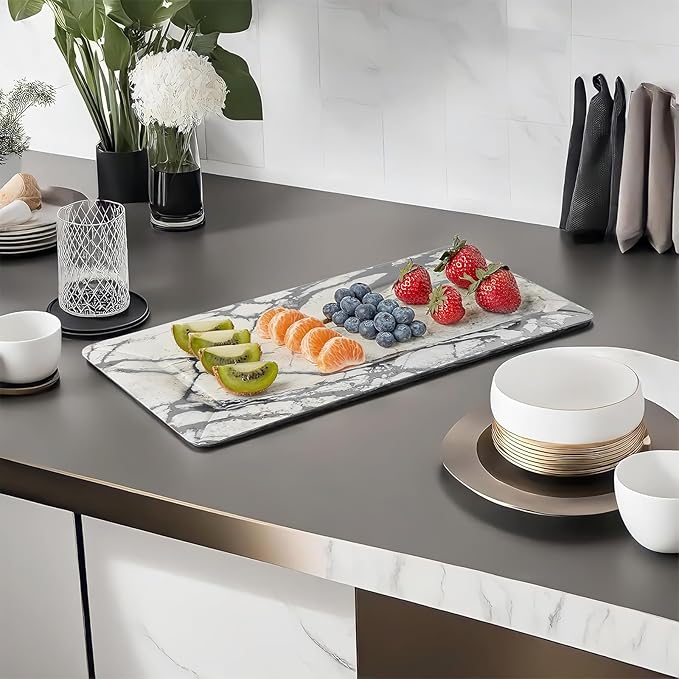 Elegant Marble Silver Loaf Rectangular Disposable Paper Platter - 16" x 7" (Pack of 3) - Perfect for Serving Bread, Cakes, & Desserts at Special Events