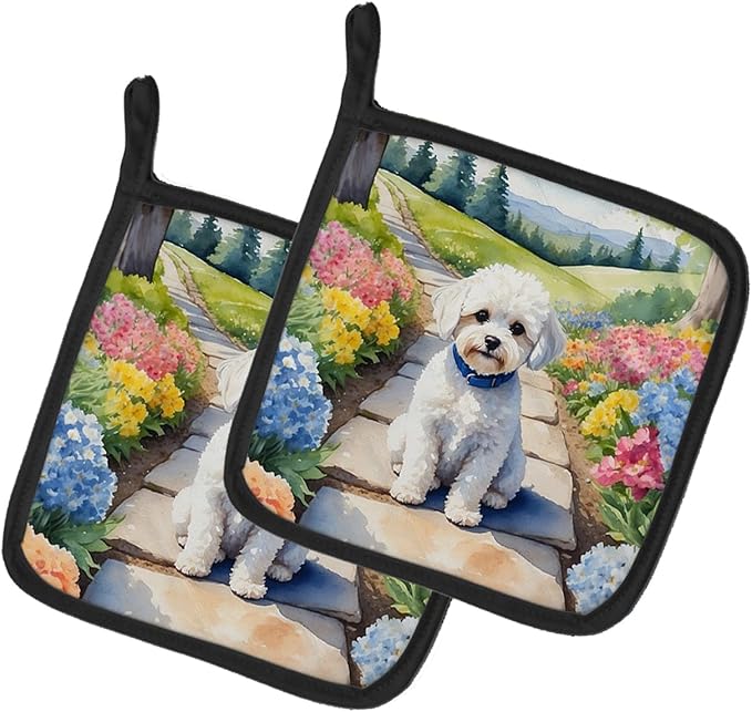 Caroline's Treasures Maltipoo Spring Path Pair of Pot Holders Kitchen Heat Resistant Pot Holders Sets Oven Hot Pads for Cooking Baking BBQ, 7 1/2 x 7 1/2
