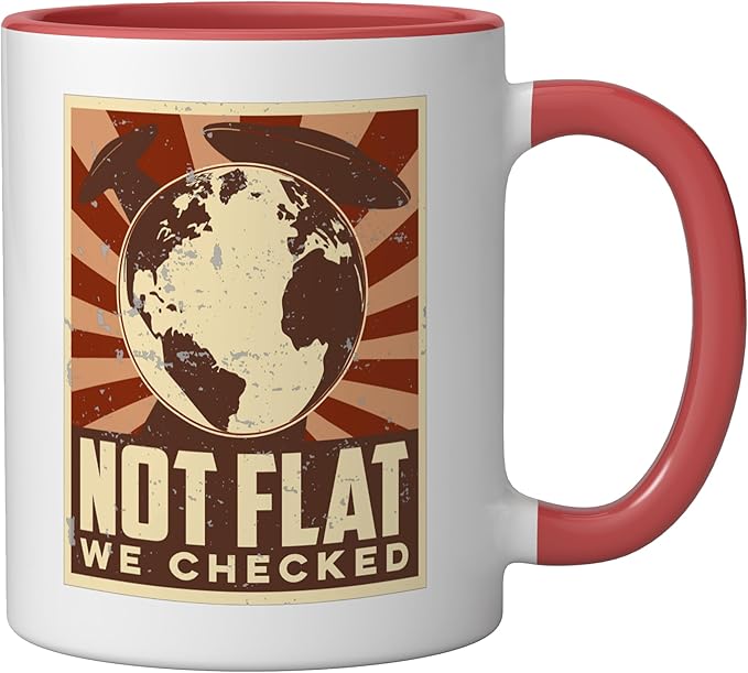 Ufo Alien Not Flat We Checked Ceramic Mug, Red/White