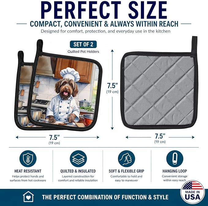 Caroline's Treasures Wirehaired Pointing Griffon The Chef Pair of Pot Holders Kitchen Heat Resistant Pot Holders Sets Oven Hot Pads for Cooking Baking BBQ, 7 1/2 x 7 1/2