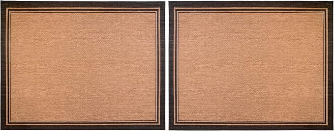 Gertmenian Indoor Outdoor Area Rug, Classic Flatweave, Washable, Stain & UV Resistant Carpet, Deck, Patio, Poolside & Mudroom, 8x10 Ft Large, Simple Border, Black Tan