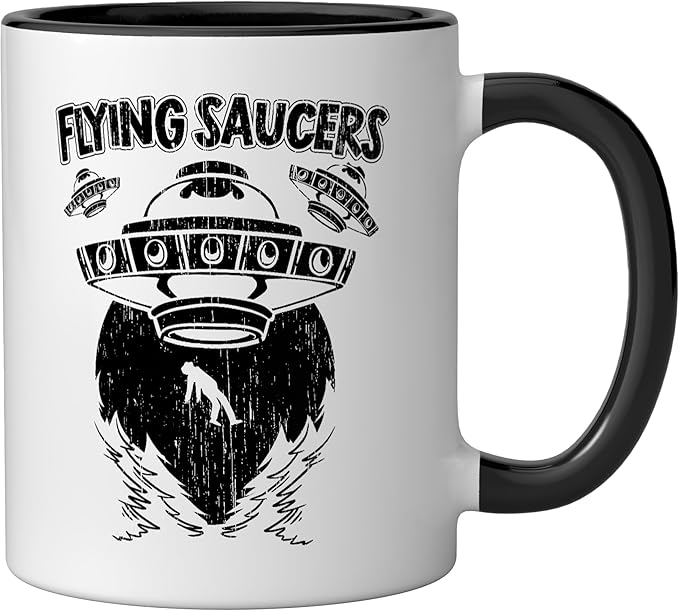 Flying Saucers UFO Abduction Extraterrestrial Believer Ceramic Mug, Black/White