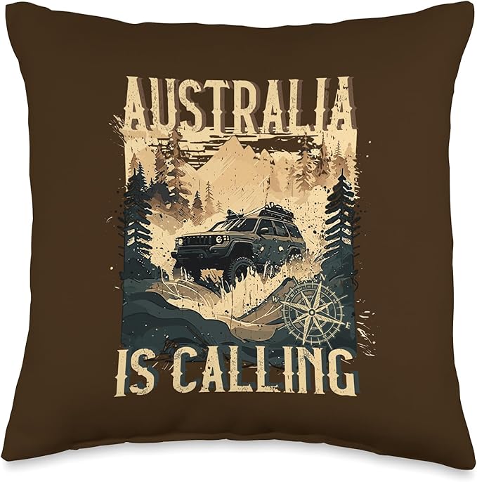 4 Wheeler Off-Roader Vehicles winch sand sheets Off- Road-Australia is Calling-Adventure 4x4 4WD Throw Pillow, 16x16, Multicolor