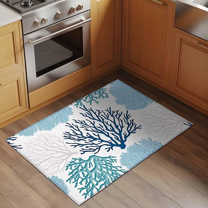 Area Rug 2x3ft, Classic Sea Blue Coral Washable Rugs for Living Room Bedroom, Abstract Marine Life Scenery Soft Non-Slip Area Rugs Rectangle Floor Carpet for Dining Room