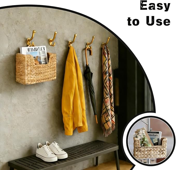 Mail Baskets for Wall, 11.8 x 4.3 x 9.8 in Woven Hanging Magazine Baskets,Hanging Wall ,With Handles