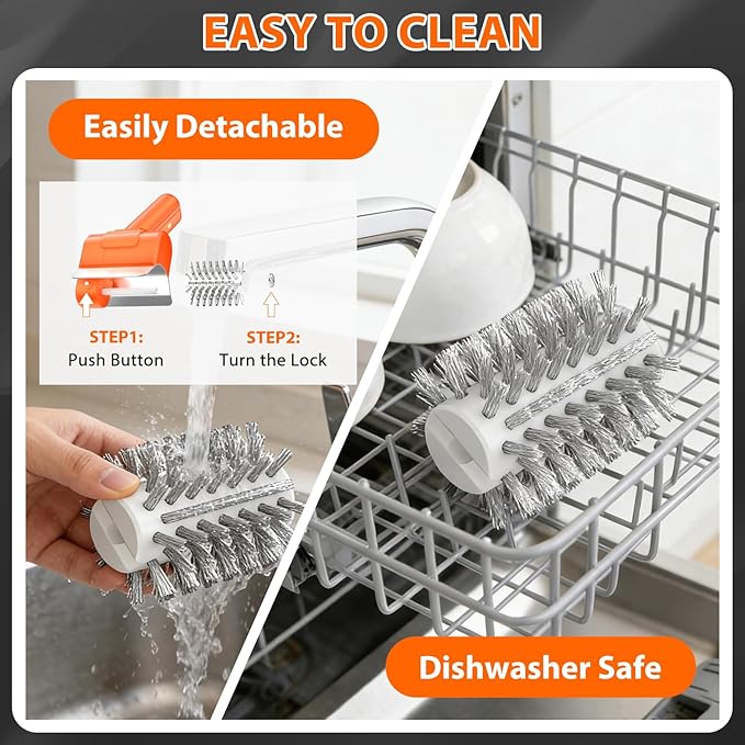 Electric Grill Brush - BBQ Grill Cleaning Tools with 800 RPM Brush Head,3000mAh Battery and 304 Stainless Steel Bristles, Cordless Rechargeable Grill Cleaner for Outdoor (Orange)