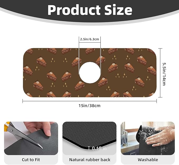 Chocolate Squares Cake Printed Faucet Absorbent mat, Suitable for bathrooms, Kitchens, and Other Sink Areas.