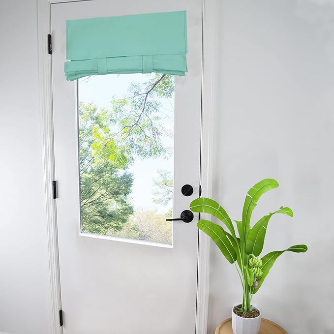 WdFour Room Darkening Door Curtains for Glass Door & Sidelight Windows - Solid Color Tie-Up Window Covering, 4 Side Privacy Curtains (1 Panel, Aqua, 25W x 40L Inches)